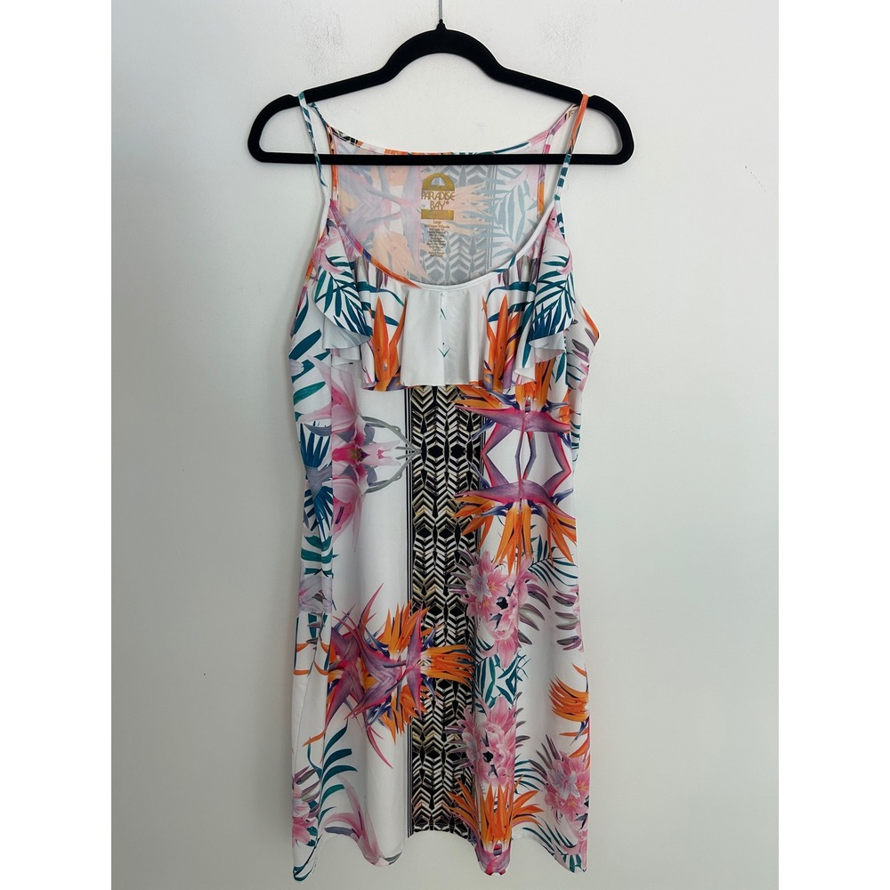 Paradise Bay Tropical Floral Ruffle Mini Dress Large Bird of Paradise Florida